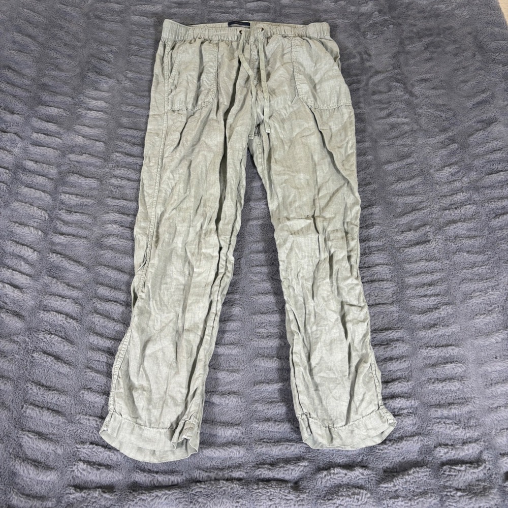 Rachel Rachel Roy Womens Large Sage Green 100% Linen Drawstring Jogger Pants